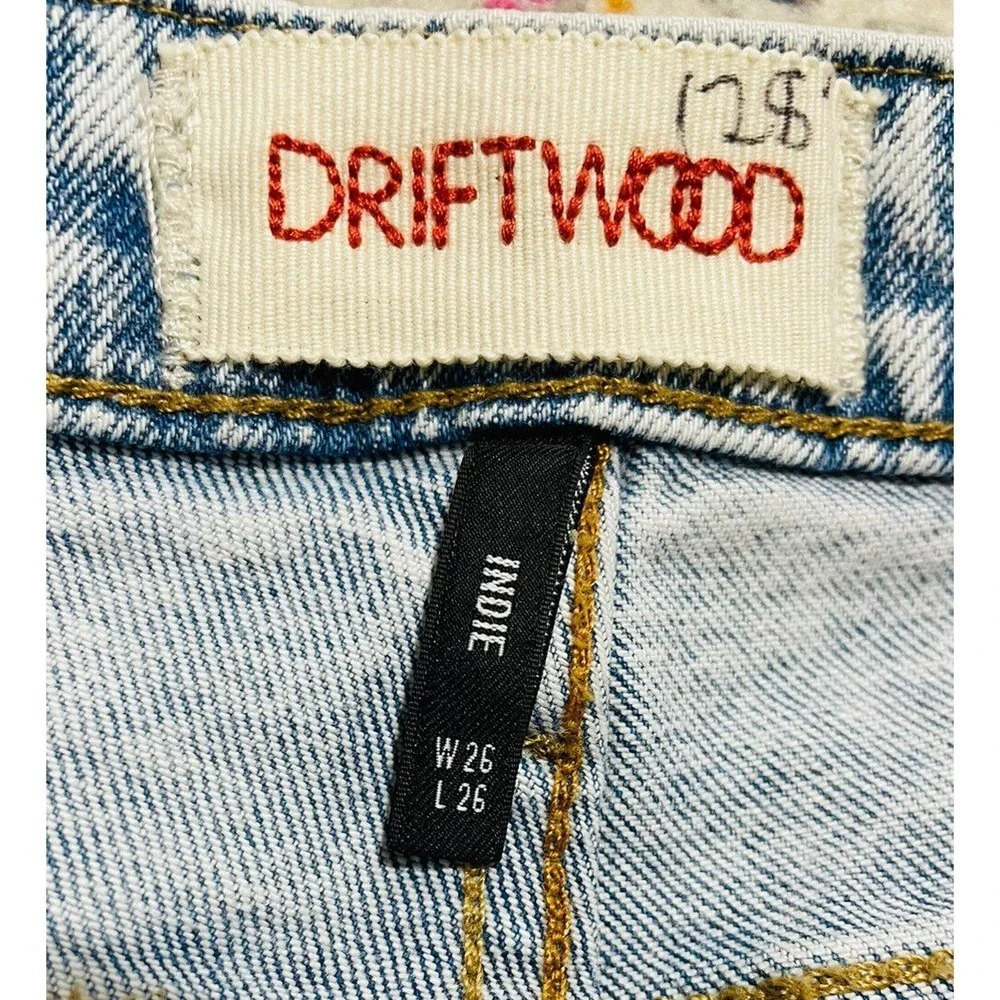 Driftwood Cropped Jeans Size 26 Indie Boho Paradise Tapestry Inserts Acid Wash - Picture 13 of 16